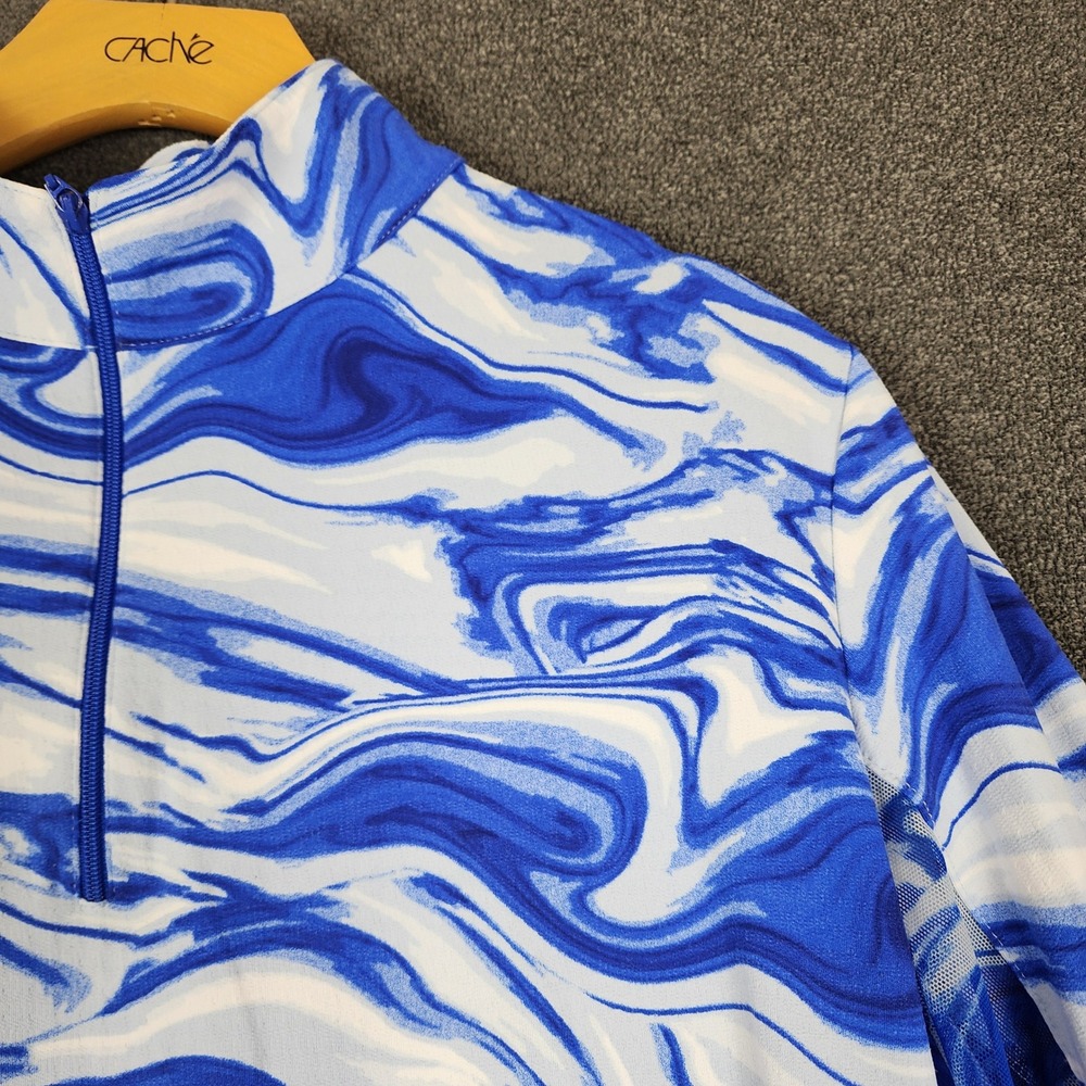 IBKUL Womens XL Blue Marble Swirl UPF 50+ Quarter Zip Long Sleeve Cooling Top - Picture 2 of 8